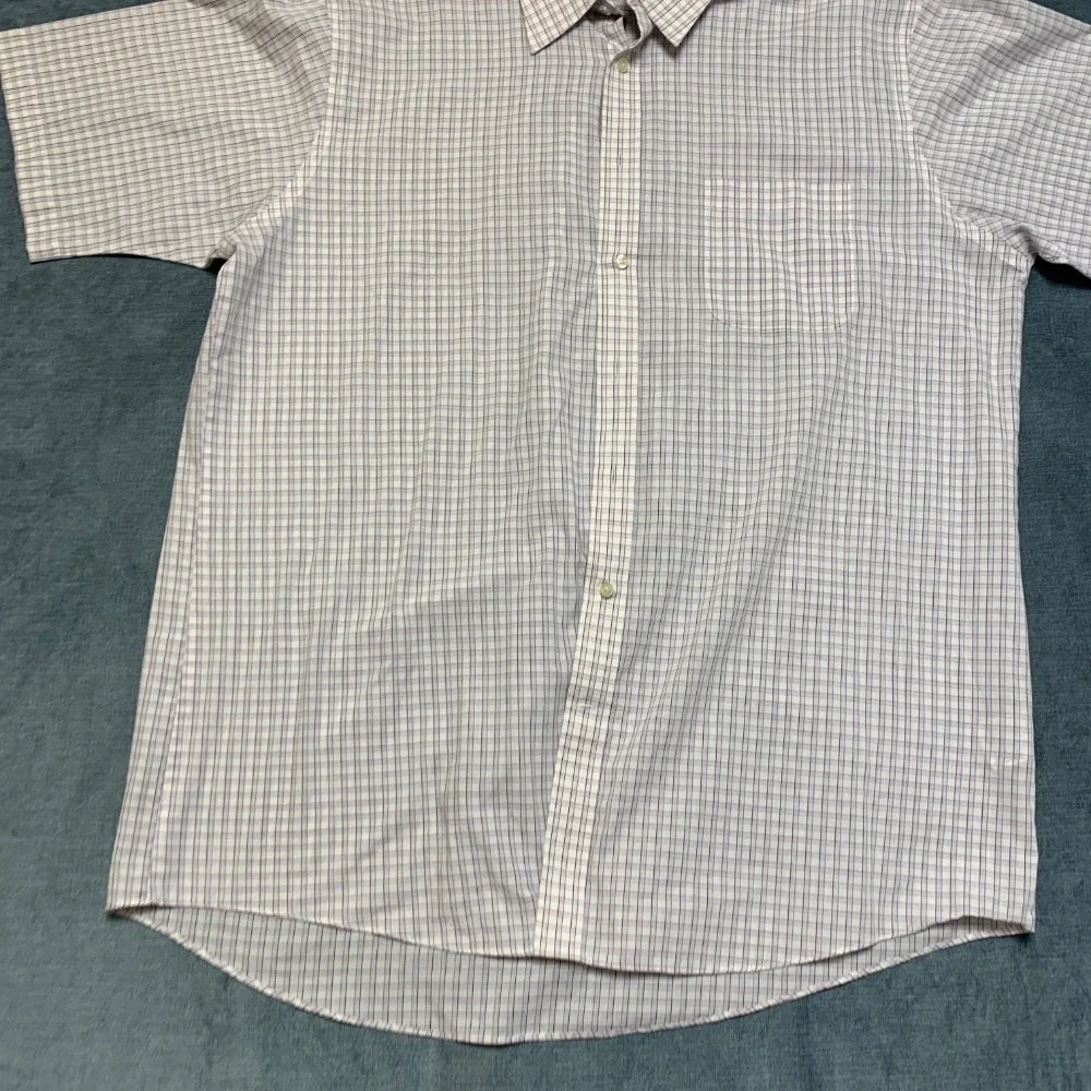 Stafford Essentials Dress Shirt Mens 17.5 Multicolor Plaid Regular Fit Business